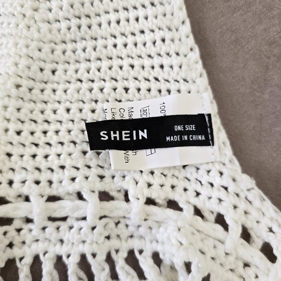Shein White Swimwear Cover Up Tunic Sundress Frindge Knitted Size Small - Picture 8 of 9